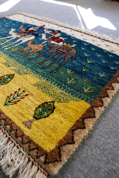 92×60cm  ペルシャ手織りギャッベ   ペルシャ絨毯 カシュクリ